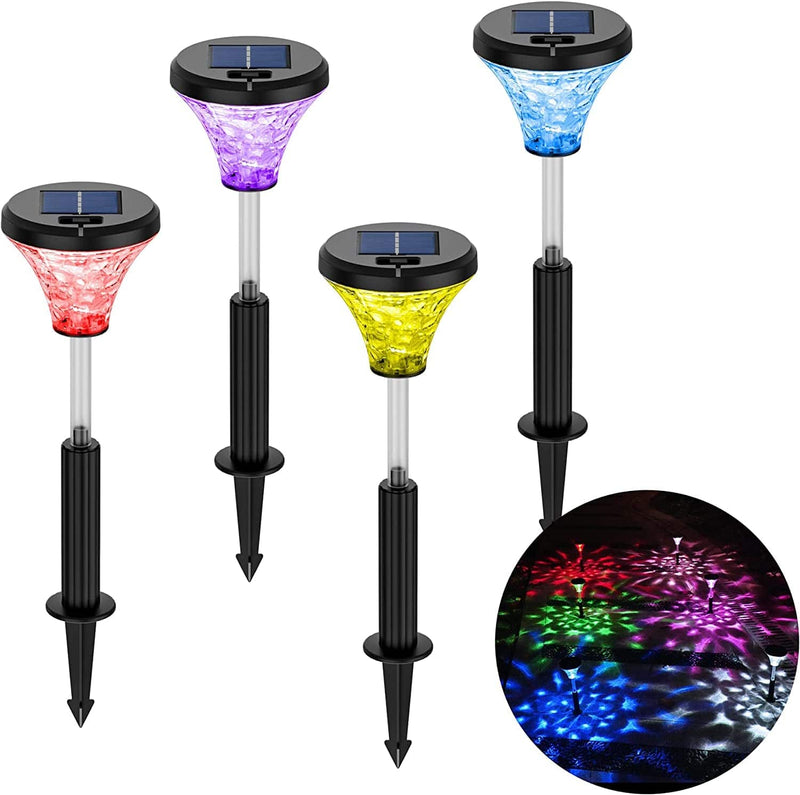 VSTM 4 Pack Bright Solar Garden Stake Lights, Color Changing LED Solar Lamp Outdoor, IP65 Waterproof Solar Powered Garden Lights, Pathway Lights for Yard Driveway Walkway Lawn Landscape Decorative