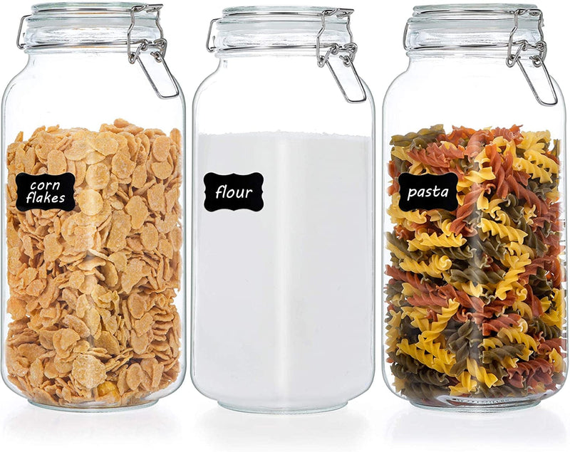 Vtopmart 78Oz Glass Food Storage Jars with Airtight Clamp Lids, 3 Pack Large Kitchen Canisters for Flour, Cereal, Coffee, Pasta and Canning, Square Mason Jars with 8 Chalkboard Labels Home & Garden > Decor > Decorative Jars Vtopmart Square-78oz  
