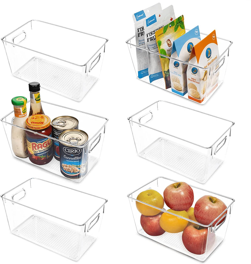 Vtopmart Clear Plastic Pantry Organizer Bins, 6 PCS Food Storage Bins with Handle for Refrigerator, Fridge, Cabinet, Kitchen, Countertops, Cupboard, Freezer Organization and Storage, BPA Free, Medium