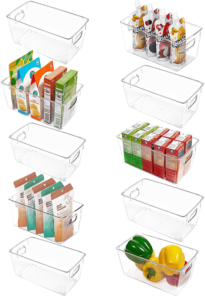 Vtopmart Clear Plastic Pantry Organizer Bins, 6 PCS Food Storage Bins with Handle for Refrigerator, Fridge, Cabinet, Kitchen, Countertops, Cupboard, Freezer Organization and Storage, BPA Free, Medium Home & Garden > Kitchen & Dining > Food Storage Vtopmart 10 9.4”L x 5.3”W x 4.3”H 