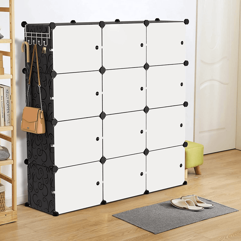 VTRIN Portable Shoe Rack Organizer 48 Pair Tower 4 Tiers Shoe Rack for Entryway Shelf Storage Cabinet Stand for Heels Boots Slippers Cabinet Narrow Standing Stackable Space Saver Shoe Rack Black Furniture > Cabinets & Storage > Armoires & Wardrobes VTRIN Black & White 48*12*48 