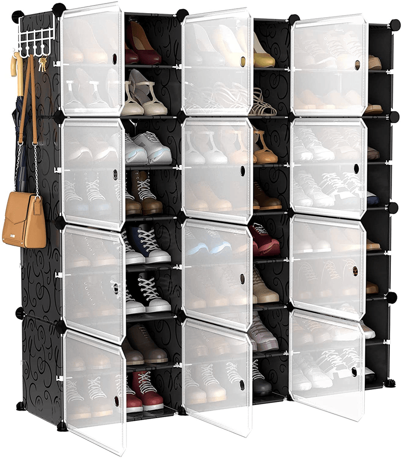 VTRIN Portable Shoe Rack Organizer 48 Pair Tower 4 Tiers Shoe Rack for Entryway Shelf Storage Cabinet Stand for Heels Boots Slippers Cabinet Narrow Standing Stackable Space Saver Shoe Rack Black Furniture > Cabinets & Storage > Armoires & Wardrobes VTRIN Black 48*12*48 