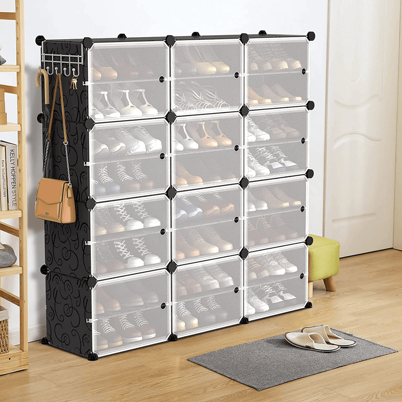 VTRIN Portable Shoe Rack Organizer 48 Pair Tower 4 Tiers Shoe Rack for Entryway Shelf Storage Cabinet Stand for Heels Boots Slippers Cabinet Narrow Standing Stackable Space Saver Shoe Rack Black