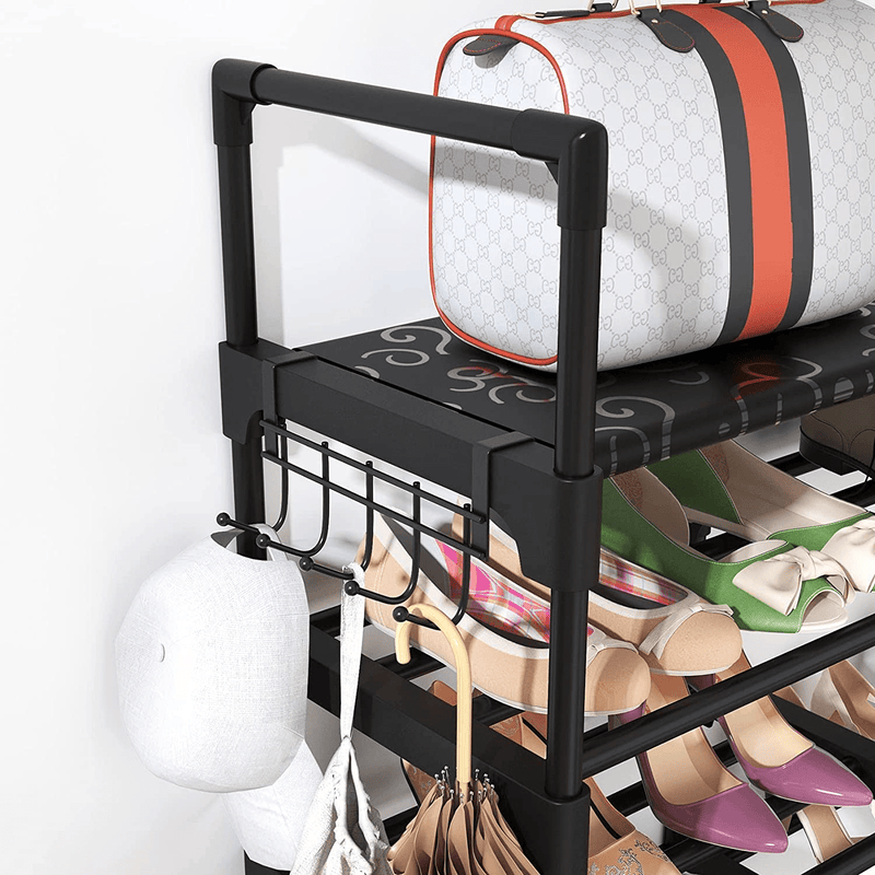 VTRIN Shoe Rack Shoe Organizer 8 Tiers Shoe Rack for Entryway Holds 36-42 Pairs Shoe and Boots Shelf Organizer Storage Organizer Durable Metal with Versatile Hooks Wooden Hammer for Bedroom Black Furniture > Cabinets & Storage > Armoires & Wardrobes VTRIN   
