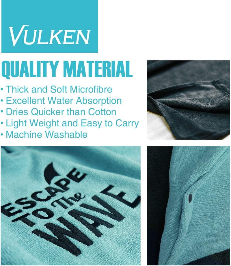 Vulken Extra Large Teal Blue Thick Hooded Beach Towel Changing Robe. Surf Poncho Men for Easy Change in Public. Quick Dry Microfiber Towelling for the Beach, Pool, Lake, Water Park. L/XL Home & Garden > Linens & Bedding > Towels Vulken   
