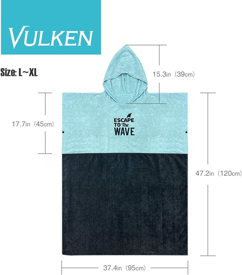 Vulken Extra Large Teal Blue Thick Hooded Beach Towel Changing Robe. Surf Poncho Men for Easy Change in Public. Quick Dry Microfiber Towelling for the Beach, Pool, Lake, Water Park. L/XL