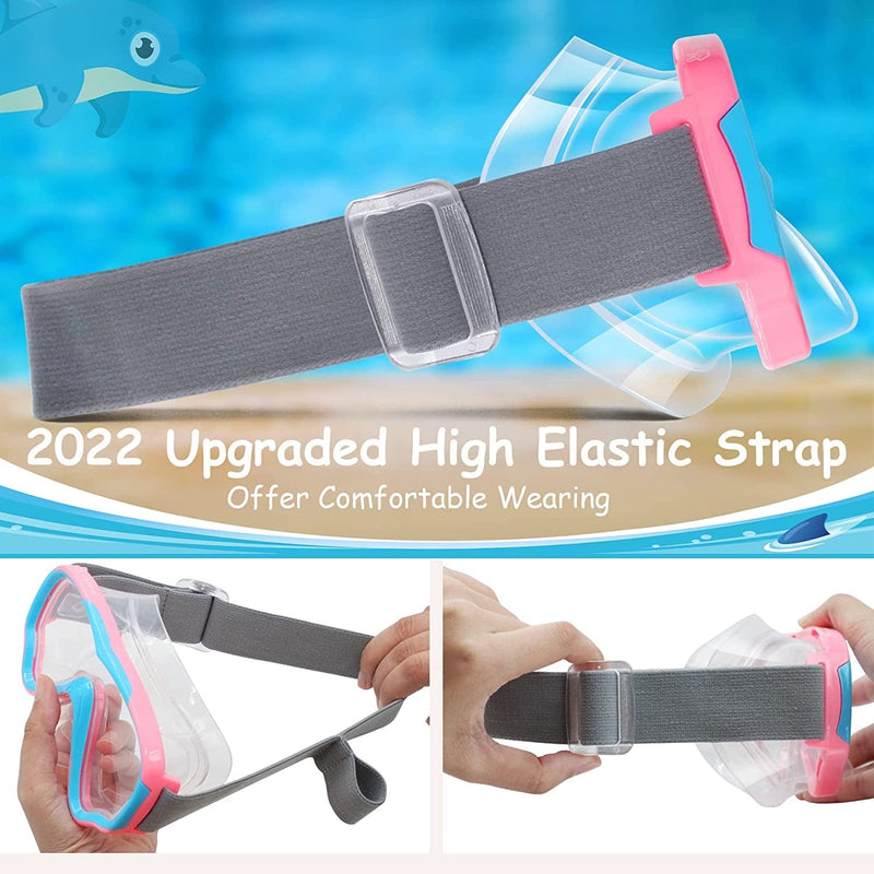 Vvinca Kids Snorkel Scuba Diving Mask Swim Mask, 2022 Upgraded Design with No Tangle Hair Elastic Strap&Anti-Shattered Lens