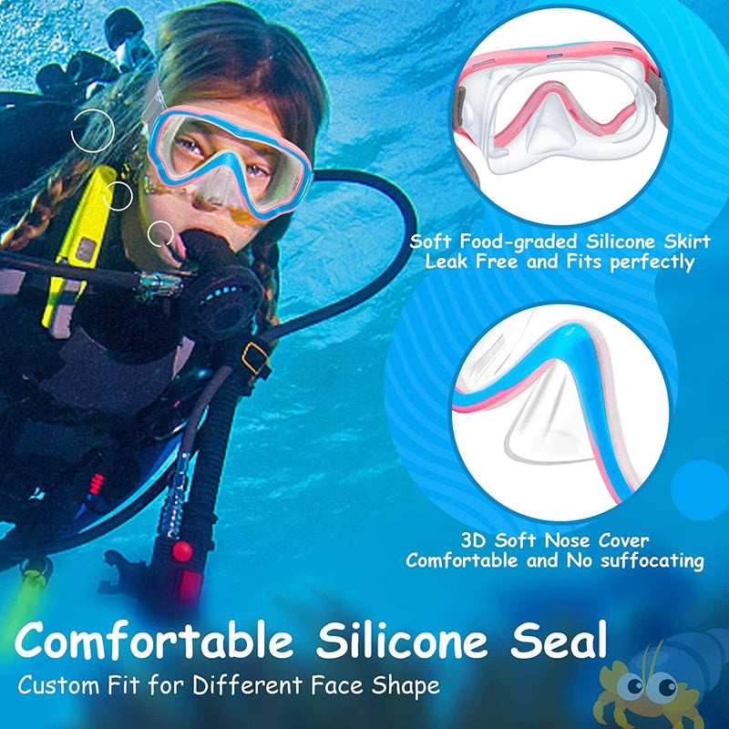 Vvinca Kids Snorkel Scuba Diving Mask Swim Mask, 2022 Upgraded Design with No Tangle Hair Elastic Strap&Anti-Shattered Lens Sporting Goods > Outdoor Recreation > Boating & Water Sports > Swimming > Swim Goggles & Masks Vvinca   