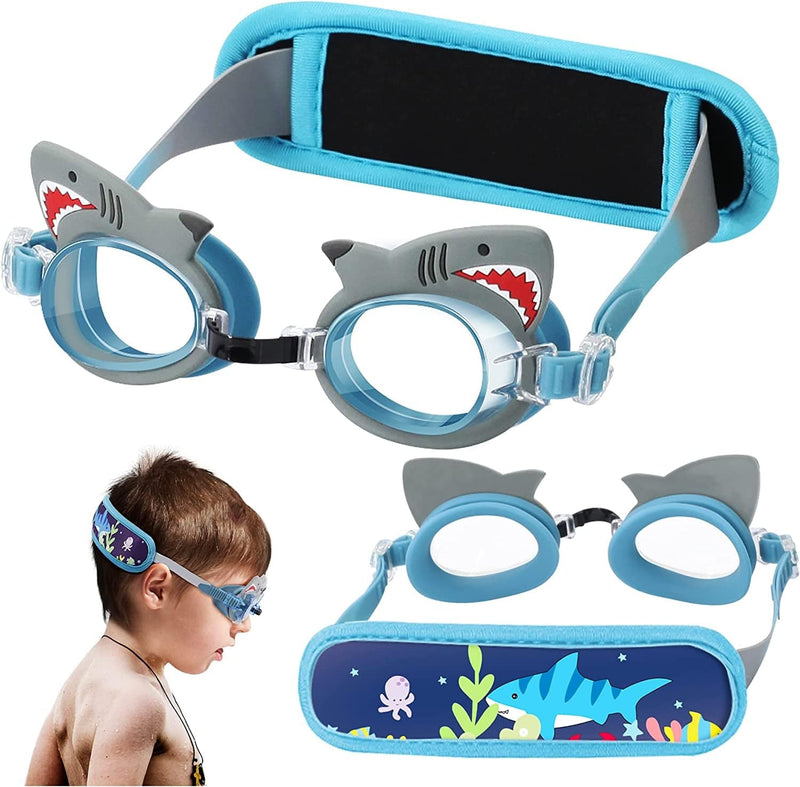 Vvinca Kids Swim Goggles with Fabric Strap No Tangle Pain-Free, Anti-Fog Swimming Pool Goggle No Leak for Toddlers Girls Boys Sporting Goods > Outdoor Recreation > Boating & Water Sports > Swimming > Swim Goggles & Masks Vvinca B-1 Pack Shark  