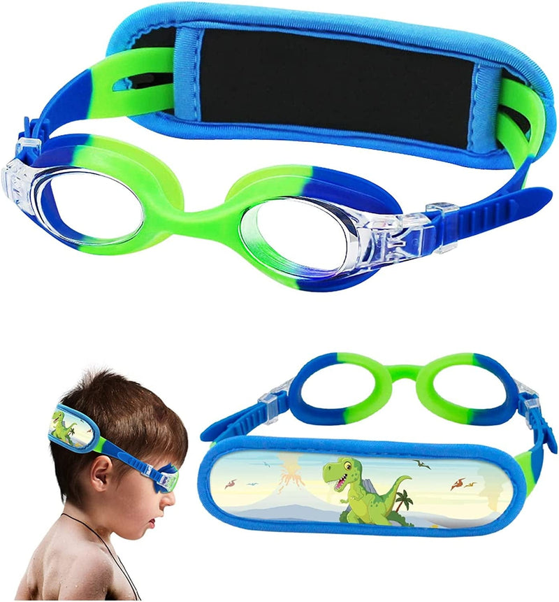 Vvinca Kids Swim Goggles with Fabric Strap No Tangle Pain-Free, Anti-Fog Swimming Pool Goggle No Leak for Toddlers Girls Boys Sporting Goods > Outdoor Recreation > Boating & Water Sports > Swimming > Swim Goggles & Masks Vvinca E-1 Pack Blue Green  