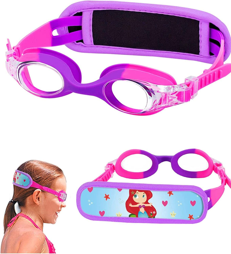Vvinca Kids Swim Goggles with Fabric Strap No Tangle Pain-Free, Anti-Fog Swimming Pool Goggle No Leak for Toddlers Girls Boys Sporting Goods > Outdoor Recreation > Boating & Water Sports > Swimming > Swim Goggles & Masks Vvinca C-1 Pack Bright Pink Purple  