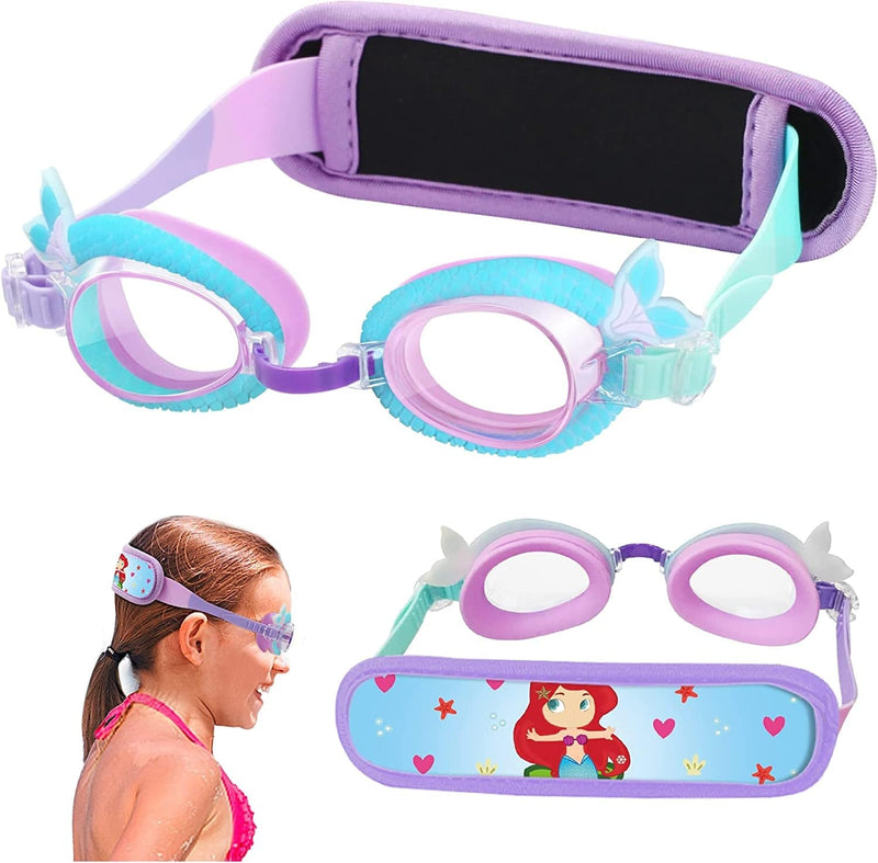 Vvinca Kids Swim Goggles with Fabric Strap No Tangle Pain-Free, Anti-Fog Swimming Pool Goggle No Leak for Toddlers Girls Boys Sporting Goods > Outdoor Recreation > Boating & Water Sports > Swimming > Swim Goggles & Masks Vvinca A-1 Pack Mermaid  