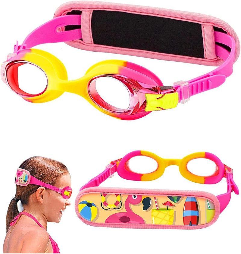 Vvinca Kids Swim Goggles with Fabric Strap No Tangle Pain-Free, Anti-Fog Swimming Pool Goggle No Leak for Toddlers Girls Boys