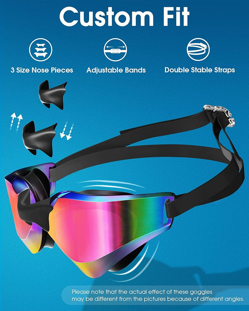 Vvinca Swim Goggles, Mirrored Swimming Glasses Full Protection Pool Goggle for Adult Women Men Youth, Anti-Fog No Leaking