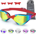 Vvinca Swim Goggles, Mirrored Swimming Glasses Full Protection Pool Goggle for Adult Women Men Youth, Anti-Fog No Leaking Sporting Goods > Outdoor Recreation > Boating & Water Sports > Swimming > Swim Goggles & Masks Vvinca Red  