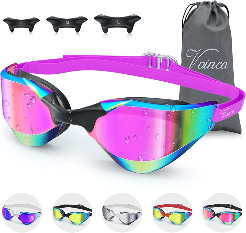 Vvinca Swim Goggles, Mirrored Swimming Glasses Full Protection Pool Goggle for Adult Women Men Youth, Anti-Fog No Leaking Sporting Goods > Outdoor Recreation > Boating & Water Sports > Swimming > Swim Goggles & Masks Vvinca Purple  