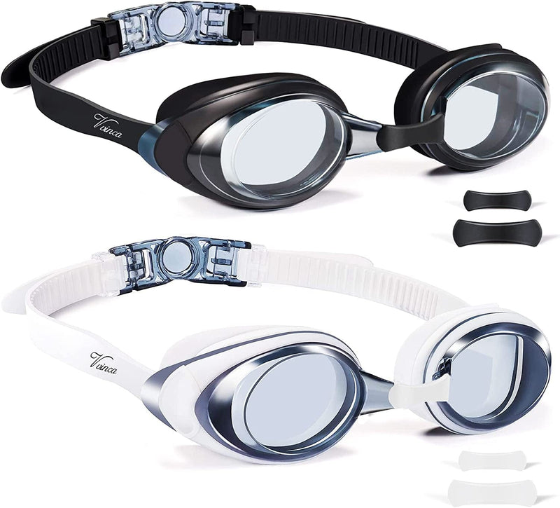 Vvinca Swimming Goggles 2 Pack Swim Goggles with 3 Nose Piece, Anti-Fog Anti-Uv Silicone Pool Goggles Adult Women Men Youth Sporting Goods > Outdoor Recreation > Boating & Water Sports > Swimming > Swim Goggles & Masks Vvinca A-2 Packs Clear Black & White  