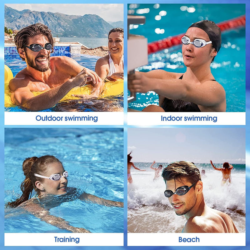 Vvinca Swimming Goggles 2 Pack Swim Goggles with 3 Nose Piece, Anti-Fog Anti-Uv Silicone Pool Goggles Adult Women Men Youth