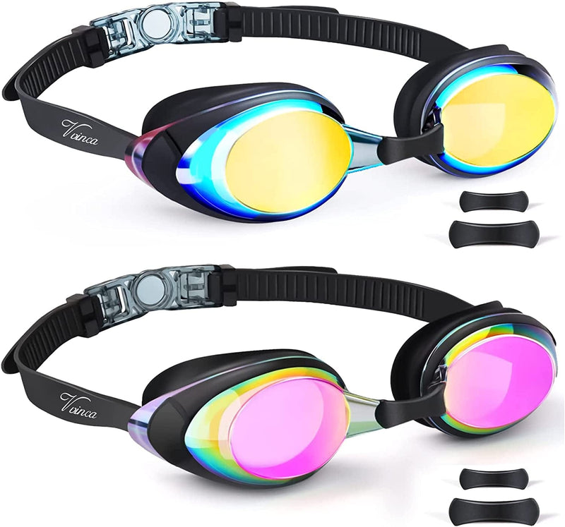 Vvinca Swimming Goggles 2 Pack Swim Goggles with 3 Nose Piece, Anti-Fog Anti-Uv Silicone Pool Goggles Adult Women Men Youth Sporting Goods > Outdoor Recreation > Boating & Water Sports > Swimming > Swim Goggles & Masks Vvinca B-2 Packs Mirrored Aqua & Bright Rose  