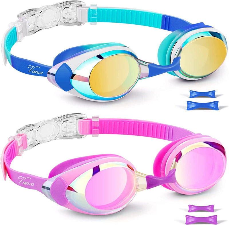 Vvinca Swimming Goggles 2 Pack Swim Goggles with 3 Nose Piece, Anti-Fog Anti-Uv Silicone Pool Goggles Adult Women Men Youth Sporting Goods > Outdoor Recreation > Boating & Water Sports > Swimming > Swim Goggles & Masks Vvinca D-2 Packs Mirrored Purple & Blue  