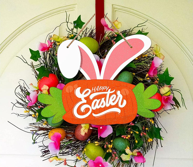 Waahome Funny Easter Bunny Carrot Sign Wreath for Front Door Decor, Easter Door Decorations, 8"X11" Easter Decor Sign for Home Wall Front Door Porch Party Decorations