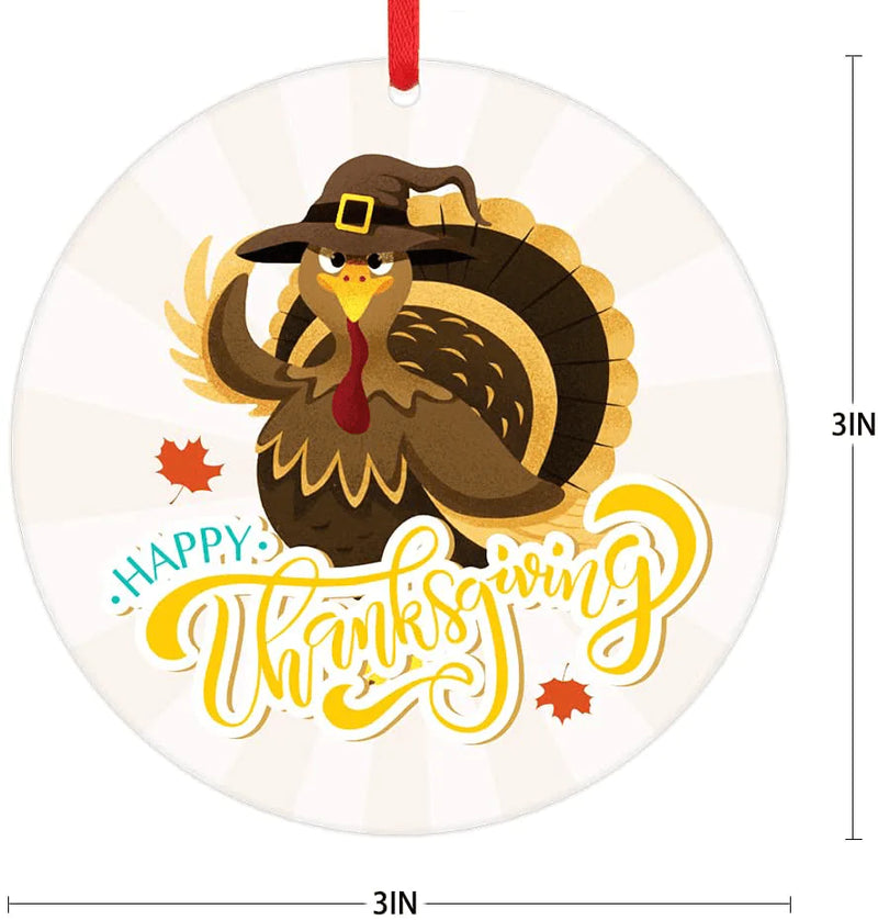WaaHome Happy Thanksgiving Ornaments 3'' Turkey Christmas Tree Ornaments Decorations, Thanksgiving Gifts for Family Friends Women