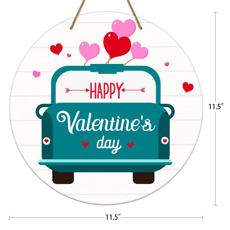 Waahome Valentines Day Door Decor Happy Valentine'S Day Door Sign Wall Hanging Decorations Blue Truck Heart Sings for Valentine'S Day Home Bedroom Livingroom Dining Room