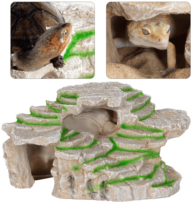 WACOOL Reptile Caves Reptile Habitat Decor, Reptile Hide Cave Resin Ledge for Aquariums & Terrariums, Basking Rocks for Bearded Dragon Gecko Lizard Animals & Pet Supplies > Pet Supplies > Reptile & Amphibian Supplies WACOOL   