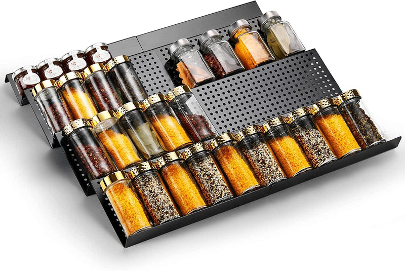 Wahopy Spice Rack, 4-Tier 8 Expandable Trays, 9” to 18”W, Spice Organizer with Anti-Slip Pads for Spice Jar Bottle Storage, for Kitchen Drawer, Metal Home & Garden > Decor > Decorative Jars Wahopy   