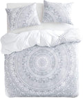 Wake in Cloud - Bohemian Comforter Set, Gray Grey Boho Chic Mandala Indian Medallion Floral Printed on White, Soft Microfiber Bedding (3Pcs, Queen Size) Home & Garden > Linens & Bedding > Bedding > Quilts & Comforters Wake In Cloud Gray Twin 
