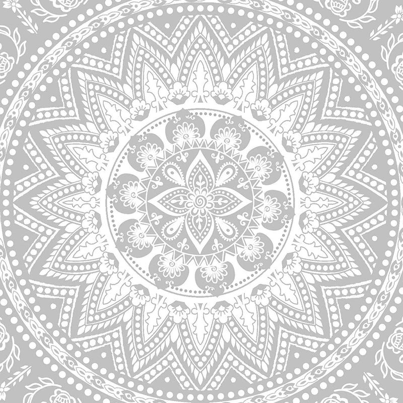 Wake in Cloud - Bohemian Comforter Set, Gray Grey Boho Chic Mandala Indian Medallion Floral Printed on White, Soft Microfiber Bedding (3Pcs, Queen Size)