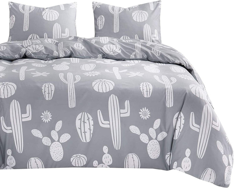 Wake in Cloud - Cactus Comforter Set, Cactus Printed in White on Light Gray Grey, Soft Microfiber Bedding (3Pcs, Twin Size) Home & Garden > Linens & Bedding > Bedding Wake In Cloud Queen  