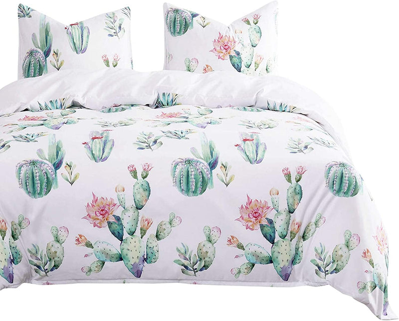 Wake in Cloud - Cactus Comforter Set, Watercolor Cacti Pattern Printed in Green Purple on White, Soft Microfiber Bedding (3Pcs, King Size) Home & Garden > Linens & Bedding > Bedding Wake In Cloud Queen  