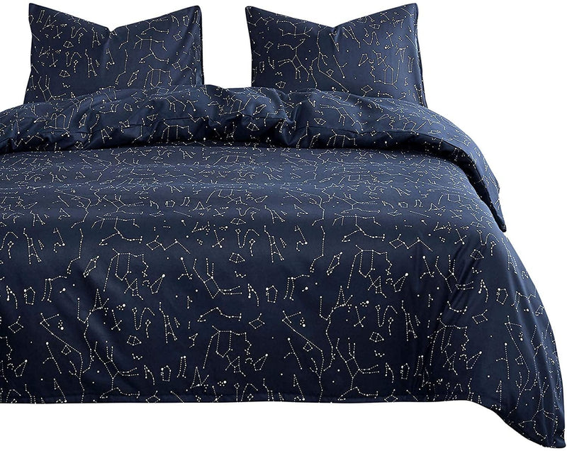 Wake in Cloud - Constellation Comforter Set, Navy Blue with White Space Stars Pattern Printed, Soft Microfiber Bedding (3Pcs, Queen Size) Home & Garden > Linens & Bedding > Bedding Wake In Cloud King  