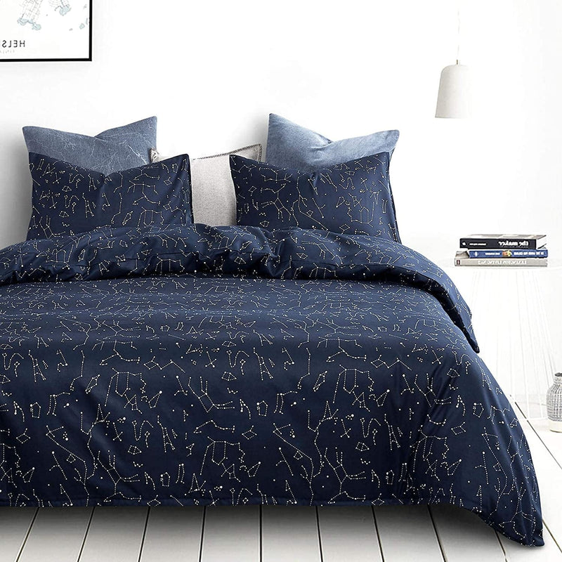 Wake in Cloud - Constellation Comforter Set, Navy Blue with White Space Stars Pattern Printed, Soft Microfiber Bedding (3Pcs, Queen Size) Home & Garden > Linens & Bedding > Bedding Wake In Cloud   