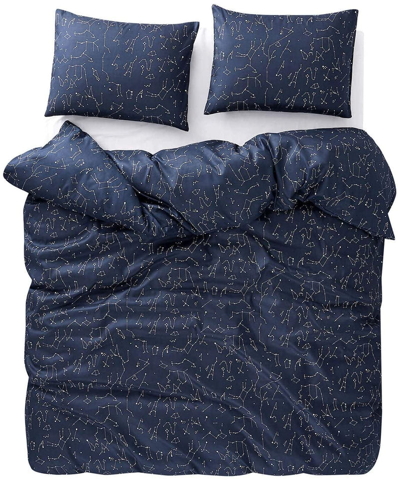 Wake in Cloud - Constellation Duvet Cover Set, White Space Stars Pattern Printed on Navy Blue, Soft Microfiber Bedding with Zipper Closure (3Pcs, King Size) Home & Garden > Linens & Bedding > Bedding Wake In Cloud   