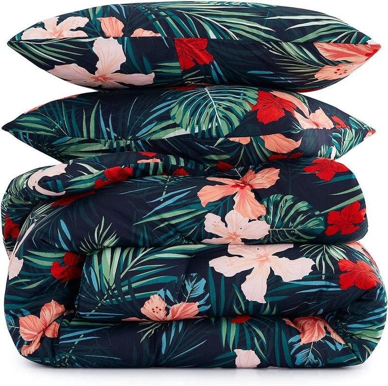 Wake in Cloud - Floral Comforter Set, Tropical Flowers Tree Leaves Pattern Printed, Soft Microfiber Bedding (3Pcs, King Size) Home & Garden > Linens & Bedding > Bedding > Quilts & Comforters Wake In Cloud   