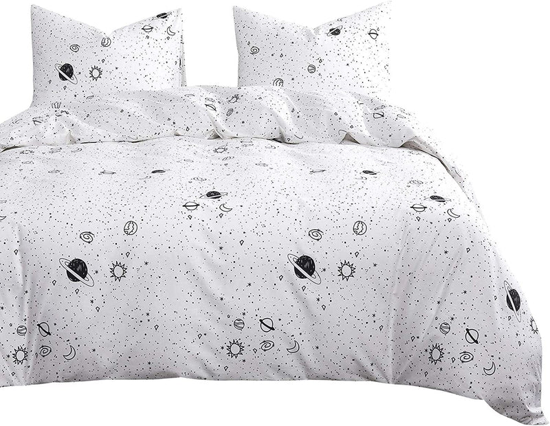 Wake in Cloud - Spaces Comforter Set, 100% Cotton Fabric with Soft Microfiber Fill Bedding, Gray Grey with Stars Rockets Pattern Printed (3Pcs, Twin Size) Home & Garden > Linens & Bedding > Bedding > Quilts & Comforters Wake In Cloud White Twin 