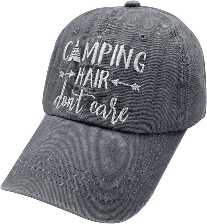 Waldeal Embroidered Camping Hair Don'T Care Hat Adjustable Washed Baseball Cap for Women Men Sporting Goods > Outdoor Recreation > Winter Sports & Activities Waldeal Grey One Size 