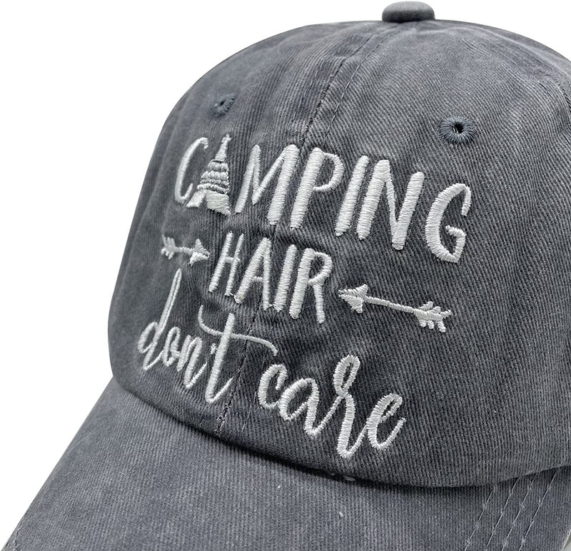 Waldeal Embroidered Camping Hair Don'T Care Hat Adjustable Washed Baseball Cap for Women Men Sporting Goods > Outdoor Recreation > Winter Sports & Activities Waldeal   