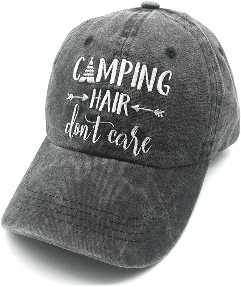 Waldeal Embroidered Camping Hair Don'T Care Hat Adjustable Washed Baseball Cap for Women Men Sporting Goods > Outdoor Recreation > Winter Sports & Activities Waldeal Black One Size 