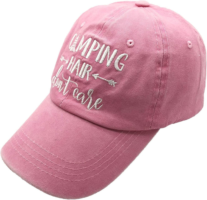 Waldeal Embroidered Camping Hair Don'T Care Hat Adjustable Washed Baseball Cap for Women Men Sporting Goods > Outdoor Recreation > Winter Sports & Activities Waldeal Pink One Size 