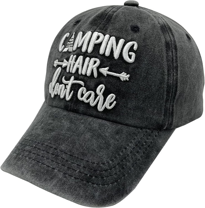Waldeal Embroidered Camping Hair Don'T Care Hat Adjustable Washed Baseball Cap for Women Men Sporting Goods > Outdoor Recreation > Winter Sports & Activities Waldeal 3d Embroidery Black One Size 