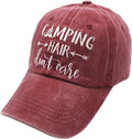 Waldeal Embroidered Camping Hair Don'T Care Hat Adjustable Washed Baseball Cap for Women Men Sporting Goods > Outdoor Recreation > Winter Sports & Activities Waldeal Burgundy One Size 
