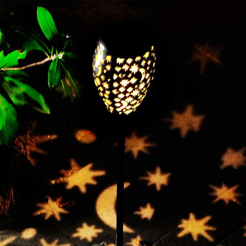 Walensee Solar Lights Outdoor (Black 2 Pack), Garden Decoration and Ornamen, Moon and Star Pattern, Metal Sun Powered Stake Decorative Landscape Lamp Waterproof Dusk to Dawn for Lawn, Yard, Walkway Home & Garden > Lighting > Lamps Walensee   
