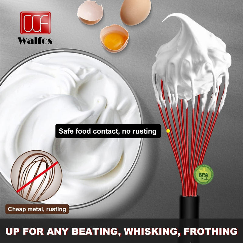 Walfos Silicone Balloon Whisk, Heat Resistant Non Scratch Coated Kitchen Whisks for Cooking Nonstick Cookware, Balloon Egg Wisk Perfect for Blending, Baking, Beating, Set of 3 ,Red,Blue,Green Home & Garden > Kitchen & Dining > Kitchen Tools & Utensils Walfos   
