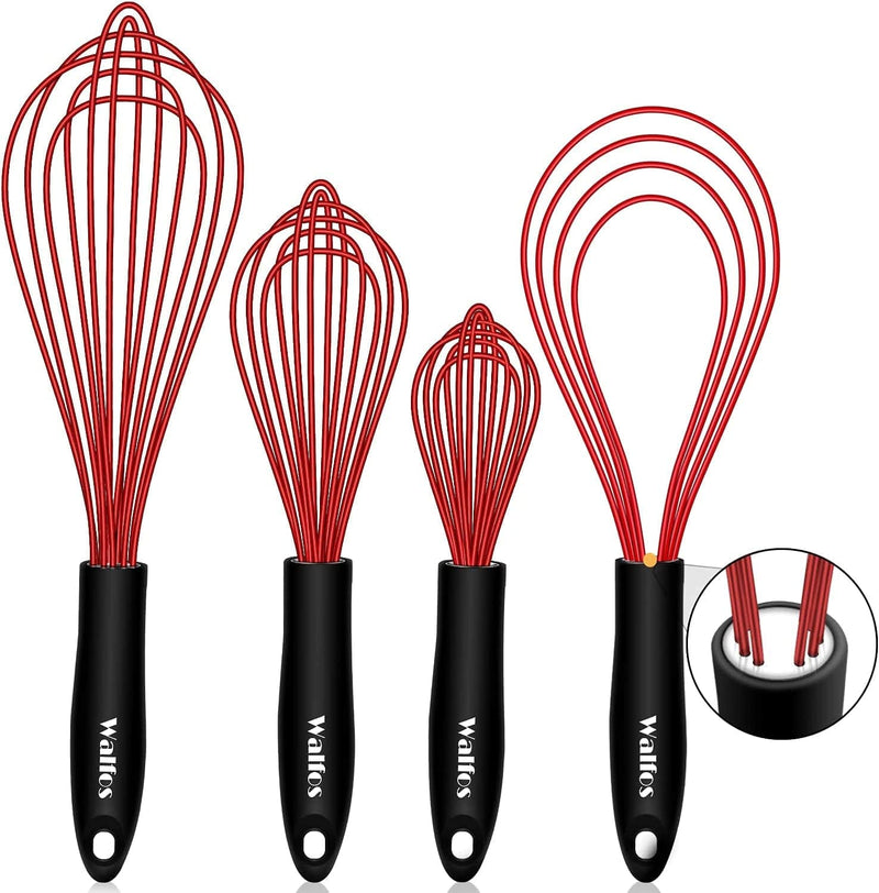 Walfos Silicone Whisk, Non Scratch Coated Whisks- Heat Resistant Kitchen Whisks for Cooking Non Stick Cookware, Balloon Egg Beater Perfect for Blending, Whisking, Beating, Set of 3 Home & Garden > Kitchen & Dining > Kitchen Tools & Utensils Walfos Balloon & Flat Set 3Pcs Balloon Whisk+1Pc Flat Whisk 