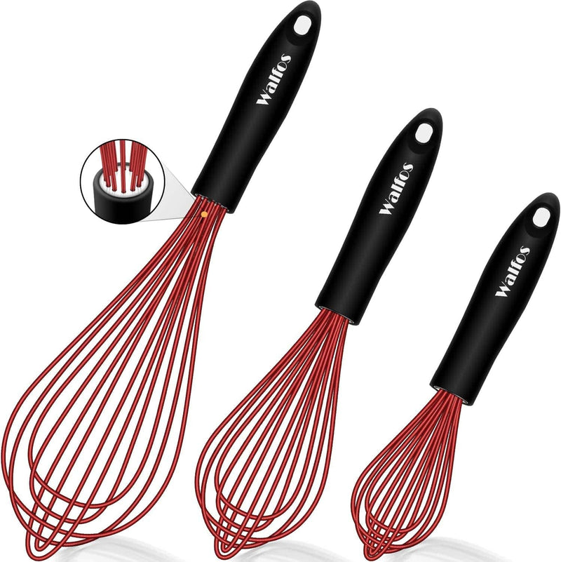 Walfos Silicone Whisk, Non Scratch Coated Whisks- Heat Resistant Kitchen Whisks for Cooking Non Stick Cookware, Balloon Egg Beater Perfect for Blending, Whisking, Beating, Set of 3 Home & Garden > Kitchen & Dining > Kitchen Tools & Utensils Walfos Balloon Whisk 8.5"+10"+11" 