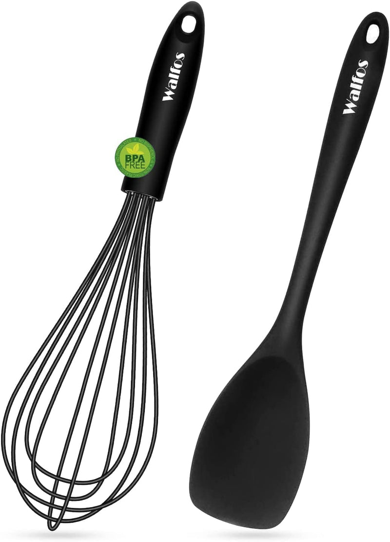 Walfos Silicone Whisk, Stainless Steel Wire Whisk Set of 3 -Heat Resistant Kitchen Whisks for Non-Stick Cookware, Balloon Egg Beater Perfect for Blending, Whisking, Beating, Frothing & Stirring, Black Home & Garden > Kitchen & Dining > Kitchen Tools & Utensils Walfos Whisk & Spatula 12inch 