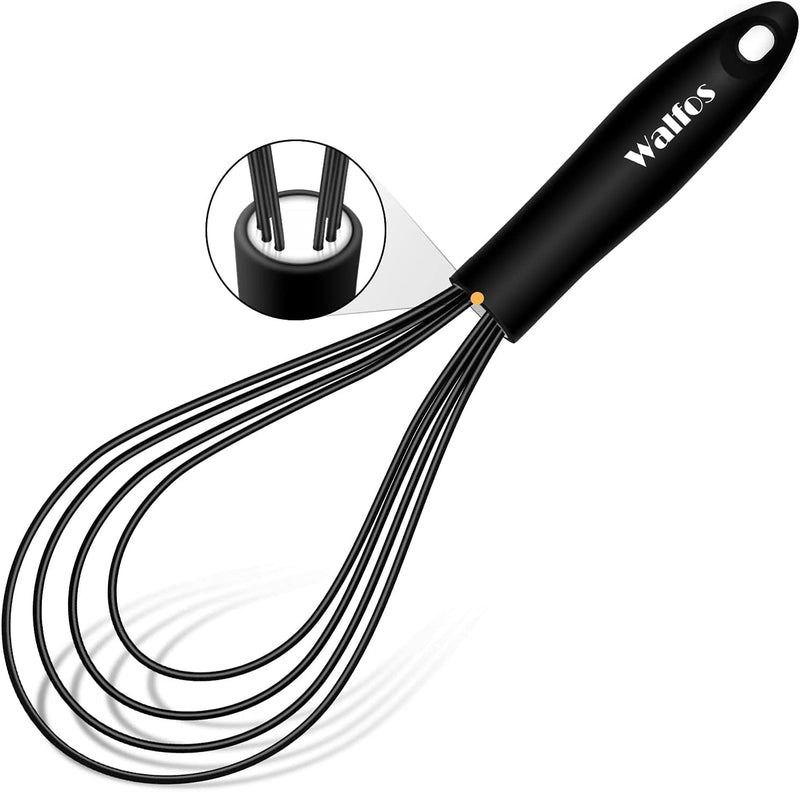 Walfos Silicone Whisk, Stainless Steel Wire Whisk Set of 3 -Heat Resistant Kitchen Whisks for Non-Stick Cookware, Balloon Egg Beater Perfect for Blending, Whisking, Beating, Frothing & Stirring, Black Home & Garden > Kitchen & Dining > Kitchen Tools & Utensils Walfos Flat Whisk 11inch 